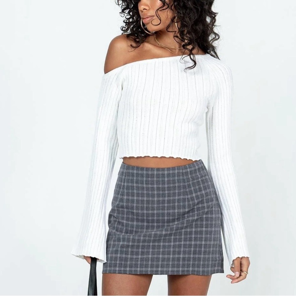 Princess Polly One-Shoulder White Ribbed Sweater - Picture 2 of 4